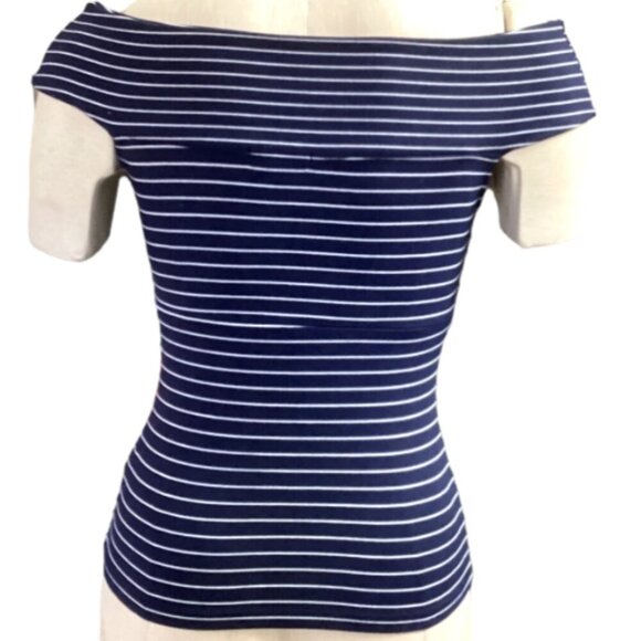 Leith Striped Tank Top Navy Blue & White Cutout Sz S #159J - Picture 5 of 8